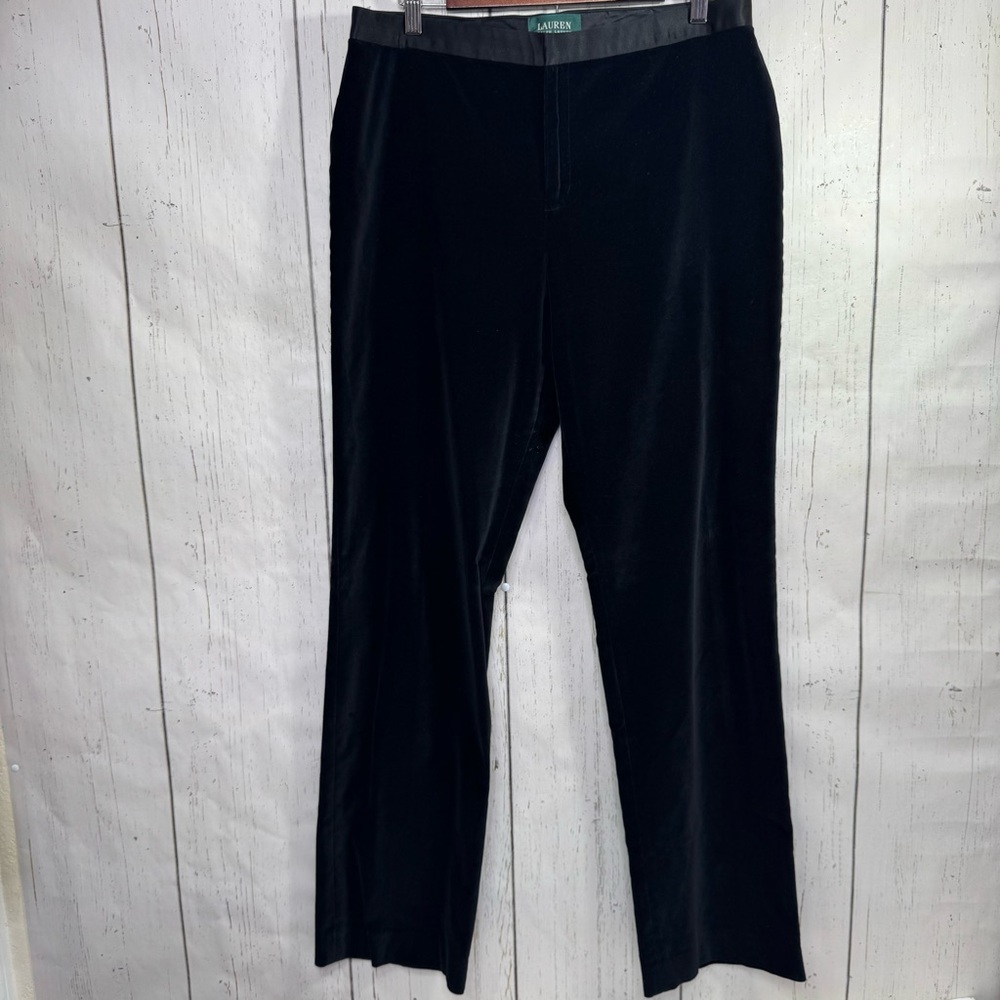 Lauren Ralph Lauren Black Velvet Pants Stretch Dress Slacks Womens 12 Holiday